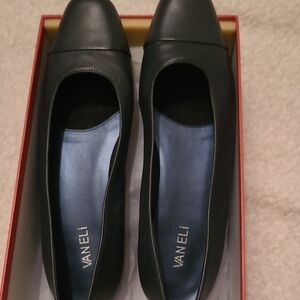 Vaneli Navy Leather Flats
